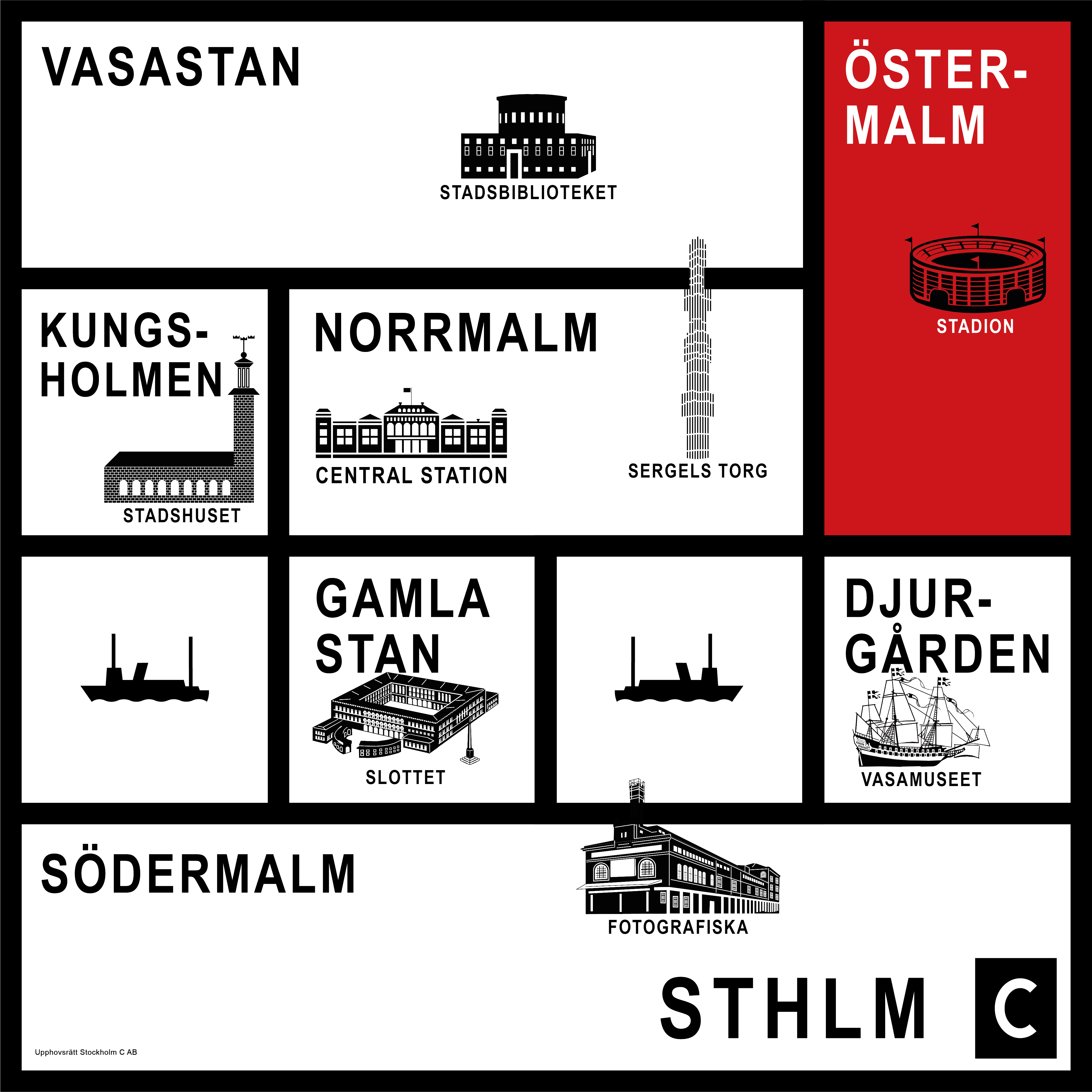 Sthlm C - 7 stadsdelar och 64 huvudgator